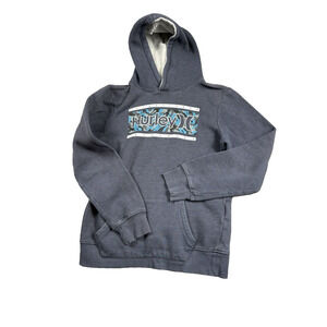 Hurley Pullover Hoodie Youth XL Blue Gray Sherpa lined hood big graphic logo